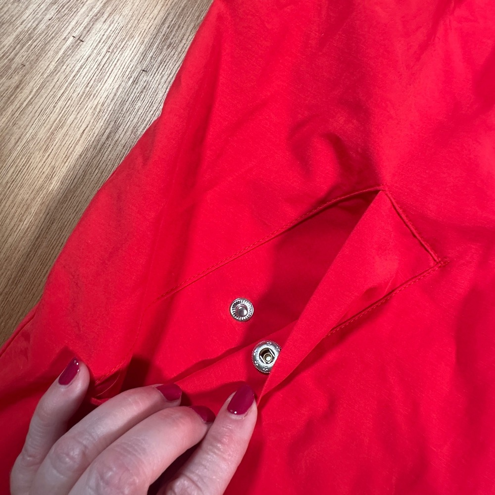 Ellos Anorak Rain Jacket Women 16 Red Hooded Striped Lining Zip Front Utility - Picture 3 of 12